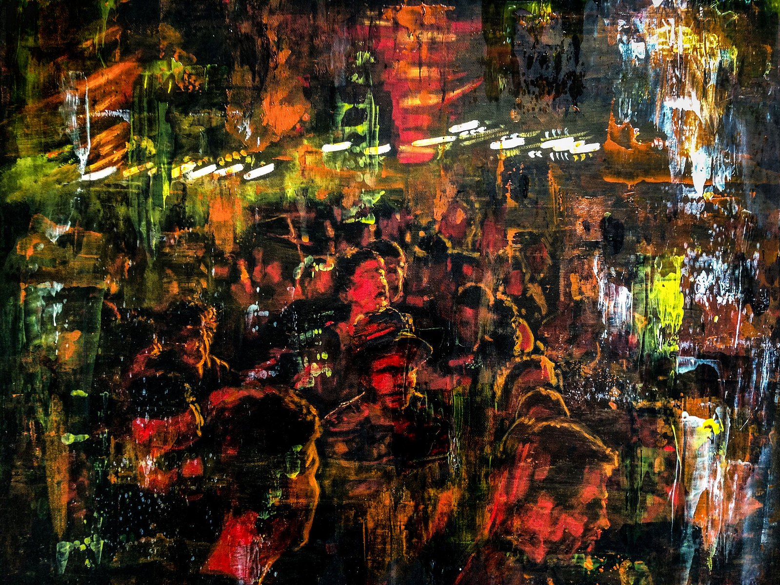 Clubscapes painting with amber, green and white light